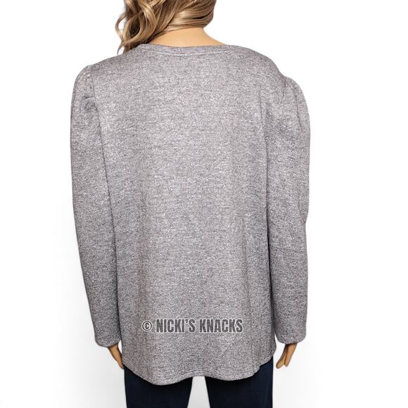 Les Serein Plus Size Metallic Puff Sleeve Crewneck Knit Sweater Silver Size 2X - Picture 5 of 10